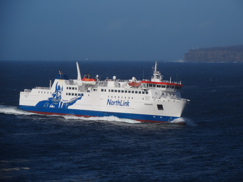 The NorthLink ferry at an angle on the wave