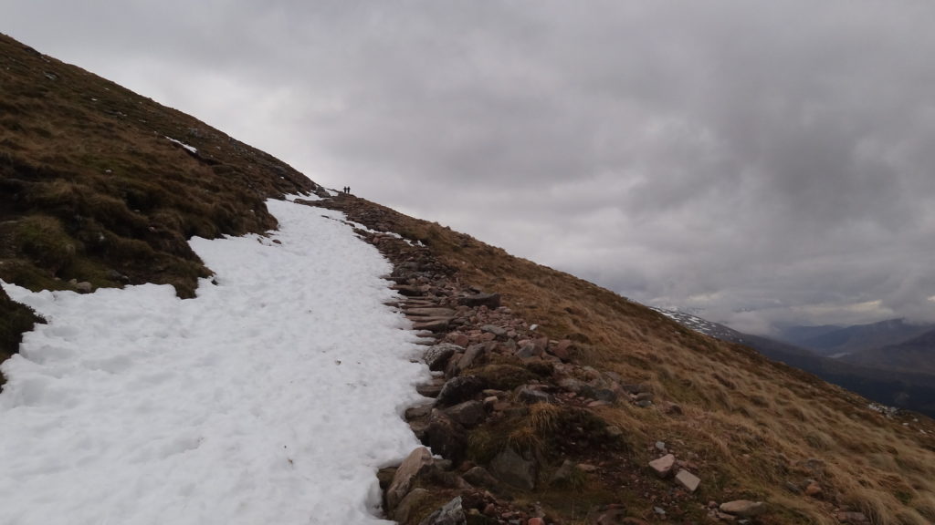 Path covered in snow with two people ahead