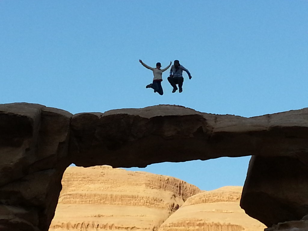 Jumping on Jabal Umm Fruth Rock Bridge, Wadi Rum