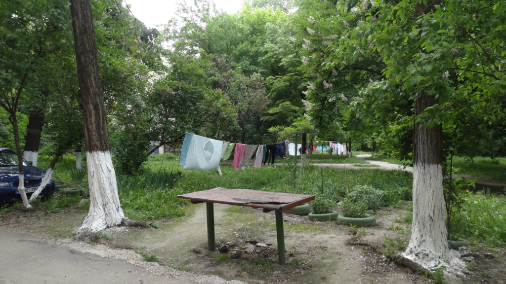 Outside the apartment building where the Retro Moldova hostel is located