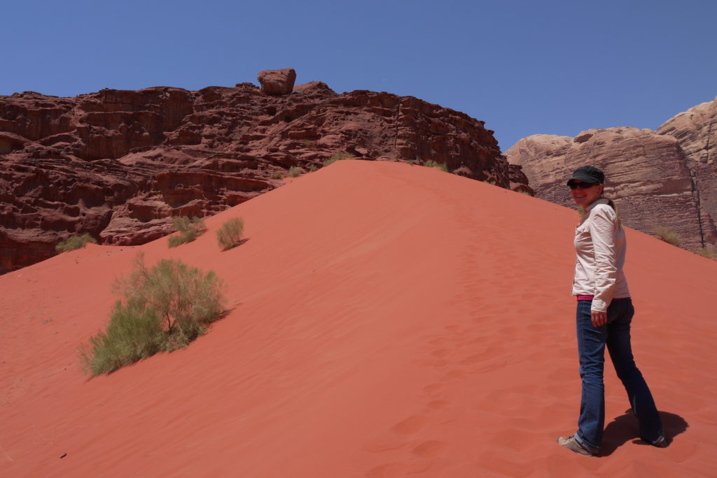 Going up the red sand dunes