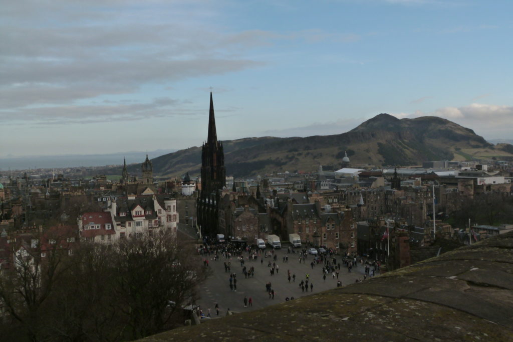 View from Edinburgh Castle, Arthurs seat and Salisbury Crags in the background